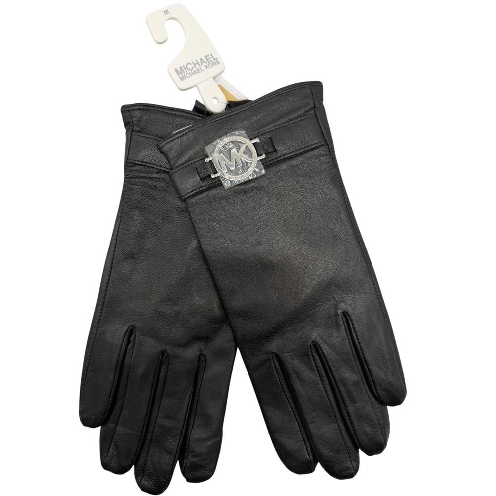 Michael Kors Gloves Womens Medium Black Leather MK Logo Tech Gloves NWT Outdoor